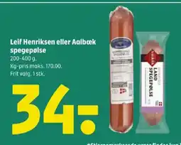 Coop 365 Leif Henriksen eller Aalbæk spegepølse tilbud