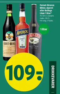 Coop 365 Fernet-branca bitter, aperol eller baileys likør tilbud