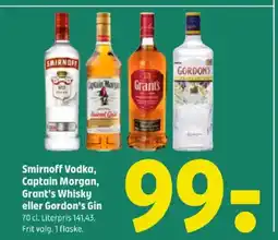 Coop 365 Smirnoff vodka, captain morgan, grant's whisky eller gordon's gin tilbud