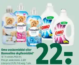 Coop 365 Omo vaskemiddel eller Bamseline skyllemiddel* tilbud