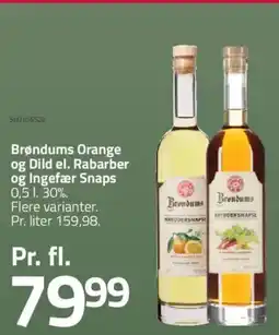 Fleggaard Brøndums Orange og Dild el. Rabarber og Ingefær Snaps tilbud