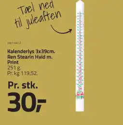 Fleggaard Kalenderlys Ren Stearin Hvid m. Print tilbud