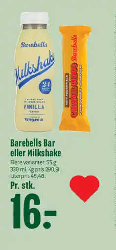 Min Købmand Barebells Bar eller Milkshake tilbud