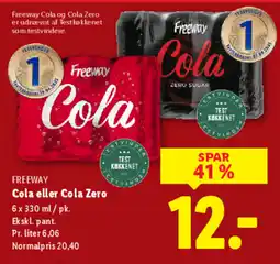 Lidl FREEWAY Cola eller Cola Zero tilbud