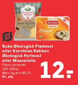 SPAR Buko Økologisk Flødeost eller Karolines Køkken Økologisk Hytteost eller Mozzarella tilbud