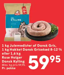 SPAR Julemedister af Dansk Gris, Hakket Dansk Grisekød 8-12 % eller Rose Holger Dansk Kylling tilbud