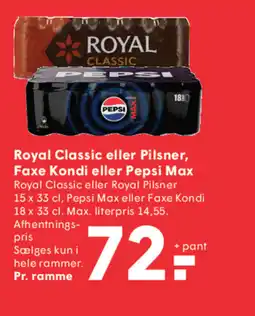 SPAR Royal Classic eller Pilsner, Faxe Kondi eller Pepsi Max tilbud