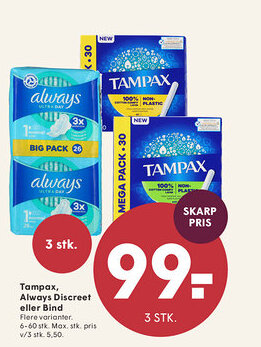 SPAR Tampax, Always Discreet eller Bind tilbud