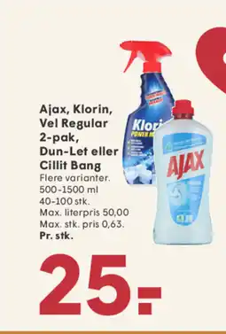 SPAR Ajax, Klorin, Vel Regular 2-pak, Dun-Let eller Cillit Bang tilbud