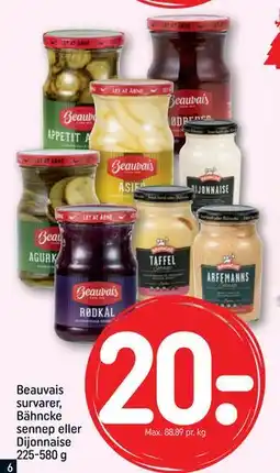REMA 1000 Beauvais survarer, Bähncke sennep eller Dijonnaise 225-580 g, DKK 20 tilbud