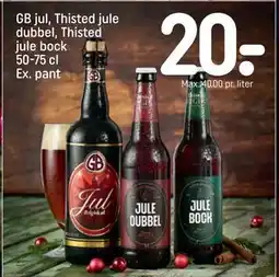 REMA 1000 GB jul, Thisted jule dubbel, Thisted jule bock 50-75 cl Ex. pant, DKK 20 tilbud