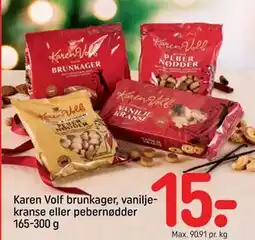 REMA 1000 Karen Volf brunkager, vaniljekranse eller pebernødder 165-300 g, DKK 15 tilbud
