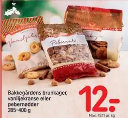 REMA 1000 Bakkegårdens brunkager, vaniljekranse eller pebernødder 285-400 g, DKK 12 tilbud
