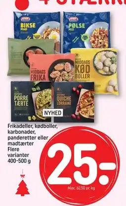 REMA 1000 Frikadeller, kødboller, karbonader, panderetter eller madtærter Flere varianter 400-500 g, DKK 25 tilbud