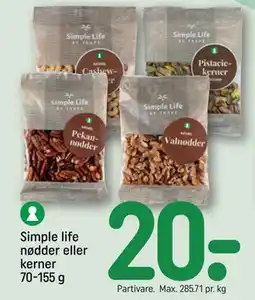 REMA 1000 Simple life nødder eller kerner 70-155 g, DKK 20 tilbud