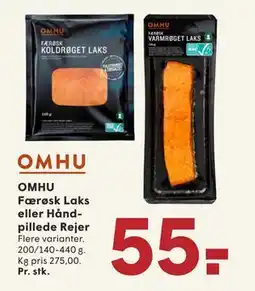 SPAR OMHU Færøsk Laks eller Håndpillede Rejer, DKK 55 tilbud