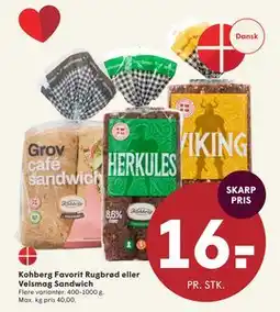 SPAR Kohberg Favorit Rugbrød eller Velsmag Sandwich, DKK 16 tilbud