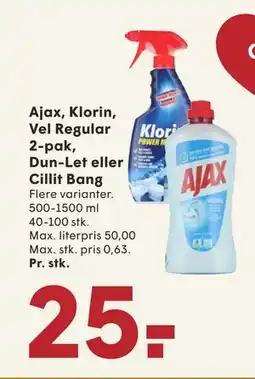 SPAR Ajax, Klorin, Vel Regular 2-pak, Dun-Let eller Cillit Bang, DKK 25 tilbud