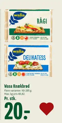 Min Købmand Wasa Knækbrød, DKK 20 tilbud