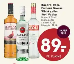 SPAR Bacardi Rom, Famous Grouse Whisky eller Stoli Vodka, DKK 89 tilbud