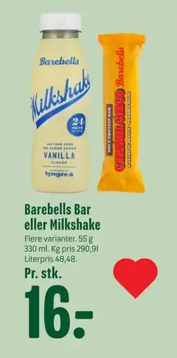 Min Købmand Barebells Bar eller Milkshake, DKK 16 tilbud