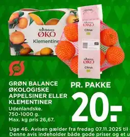 MENY GRØN BALANCE ØKOLOGISKE APPELSINER ELLER KLEMENTINER, DKK 20 tilbud