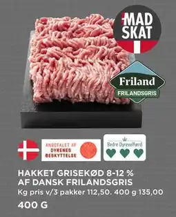 MENY HAKKET GRISEKØD 8-12 % AF DANSK FRILANDSGRIS, DKK 135 tilbud