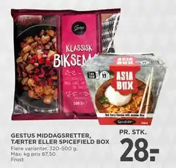 MENY GESTUS MIDDAGSRETTER, TÆRTER ELLER SPICEFIELD BOX, DKK 28 tilbud