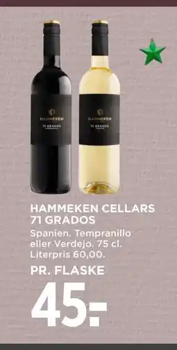 MENY HAMMEKEN CELLARS 71 GRADOS, DKK 45 tilbud