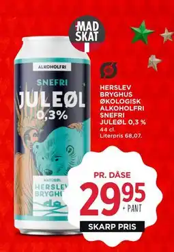 MENY HERSLEV BRYGHUS ØKOLOGISK ALKOHOLFRI SNEFRI JULEØL 0,3 %, DKK 29.95 tilbud