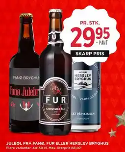 MENY JULEØL FRA FANØ, FUR ELLER HERSLEV BRYGHUS, DKK 29.95 tilbud