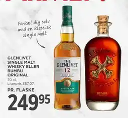 MENY GLENLIVET SINGLE MALT WHISKY ELLER BUMBU ORIGINAL, DKK 249.95 tilbud