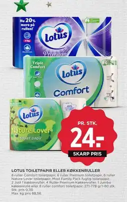 MENY LOTUS TOILETPAPIR ELLER KØKKENRULLER, DKK 24 tilbud