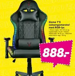 Bilka Game Y’S voksengamerstol med RGB-lys, DKK 888 tilbud