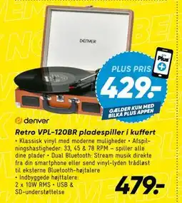 Bilka Retro VPL-120BR pladespiller i kuffert, DKK 479, App-pris tilbud