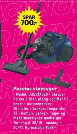 Bilka Poseløs støvsuger, DKK 999 tilbud