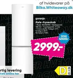 Bilka GORENJE Køle-fryseskab, DKK 2999 tilbud