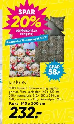 Bilka Spar 20% på Maison Lux sengetøj tilbud