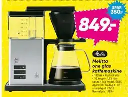 Bilka Melitta one glas kaffemaskine, DKK 849 tilbud