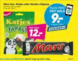 Bilka Mars bar, Katjes eller Haribo slikpose, DKK 12, App-pris tilbud