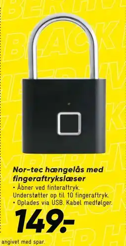 Bilka Nor-tec hængelås med fingeraftrykslæser, DKK 149 tilbud