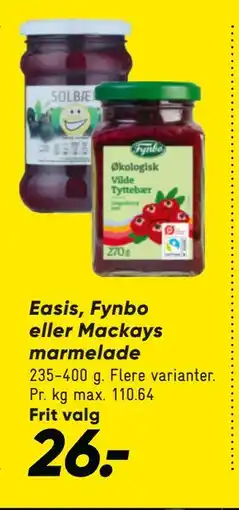 Bilka Easis, Fynbo eller Mackays marmelade, DKK 26 tilbud