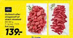 Bilka Gullasch eller stroganoff af skært oksekød, DKK 139 tilbud