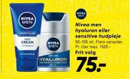 Bilka Nivea men hyaluron eller sensitive hudpleje, DKK 75 tilbud