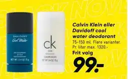 Bilka Calvin Klein eller Davidoff cool water deodorant, DKK 99 tilbud