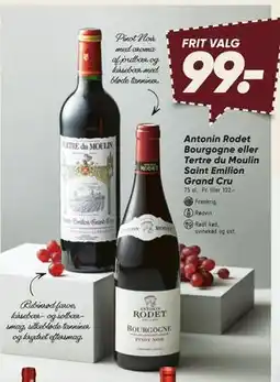 Bilka Antonin Rodet Bourgogne eller Tertre du Moulin Saint Emilion Grand Cru, DKK 99 tilbud