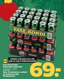 Netto Faxe Kondi eller Pepsi Max sodavand, DKK 69 tilbud