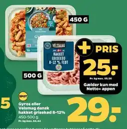 Netto Gyros eller Velsmag dansk hakket grisekød 8-12%, DKK 29, App-pris tilbud