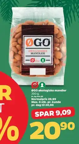 Netto ØGO økologiske mandler, DKK 20.9 tilbud