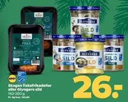 Netto Skagen fiskefrikadeller eller Glyngøre sild, DKK 26 tilbud